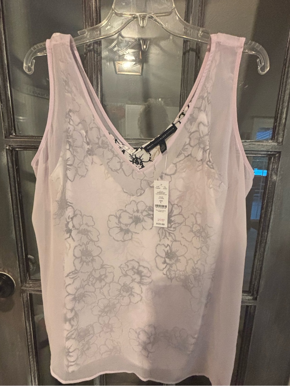 NWT White House Black Market Pink Floral Sheer Tank Size L